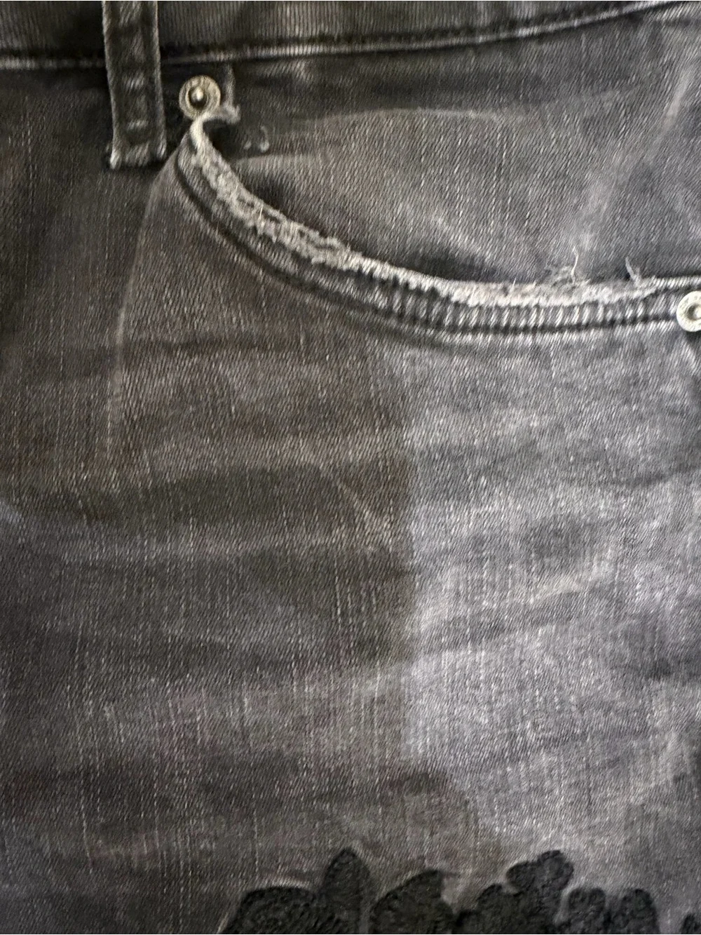 Zara Black Wash Skinny Jeans with Floral Embroidery